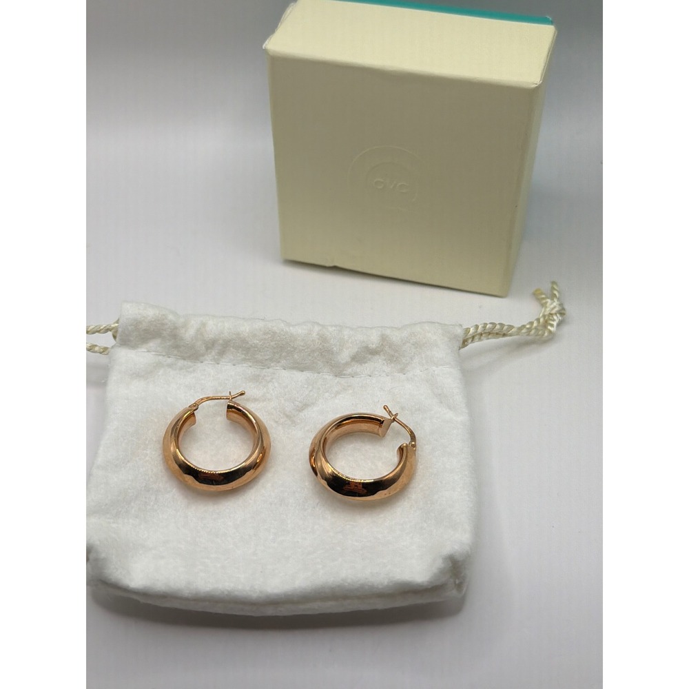 NIB VTG Bronzo Italia Polished Knife Edge Round Hoop Earrings 1" Rose Gold Tone